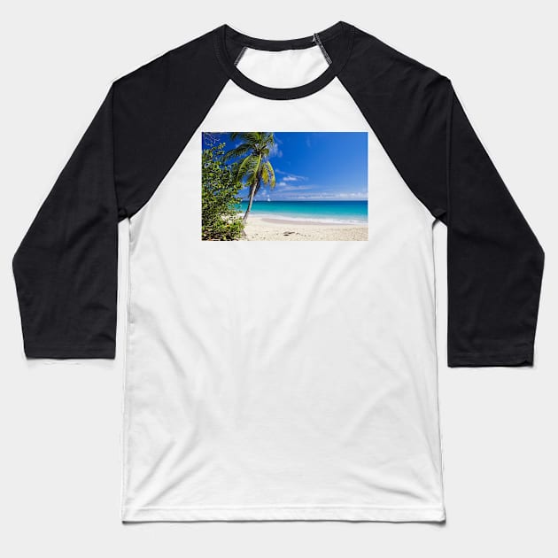 Caribbean Beach With Palm Baseball T-Shirt by cinema4design